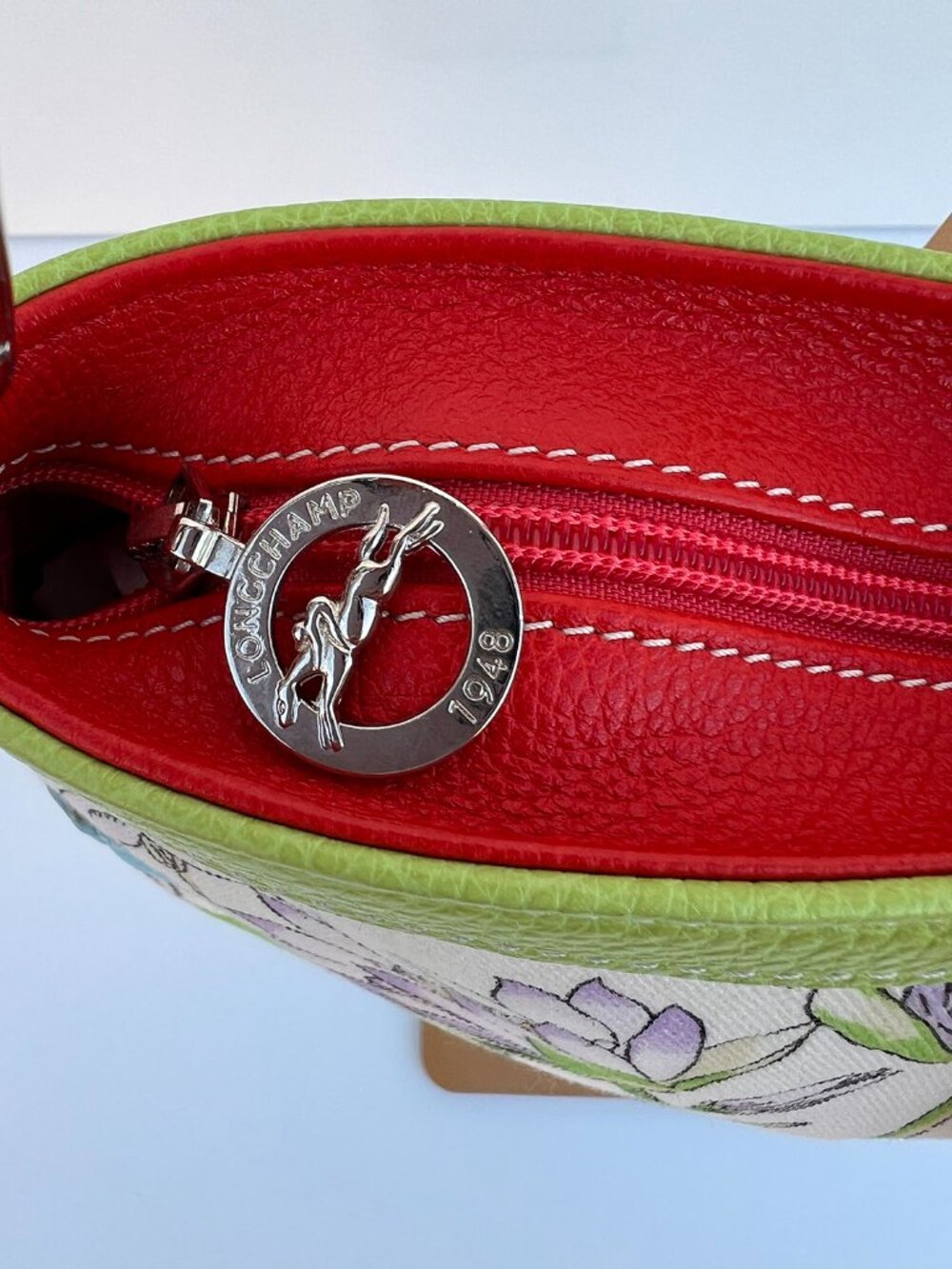 LONGCHAMP Y2K Floral Canvas Baguette Shoulder Bag Colorful Leather Trim - Picture 3 of 8